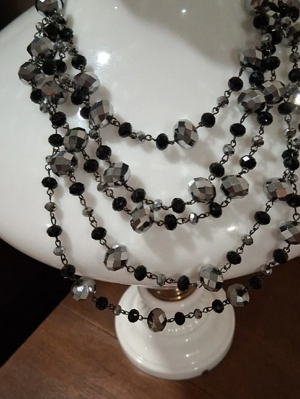 Layered Black and Silver Faceted Crystal Necklace Aurora